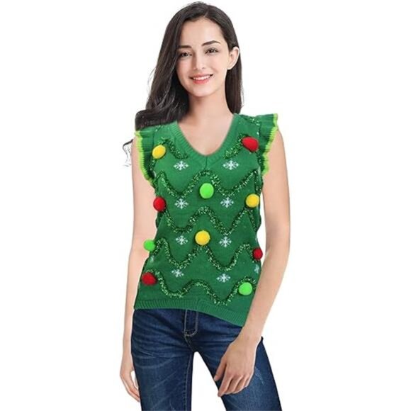 Women’s Christmas Sweater - Funny Reindeer Merry Knit Vest - Picture 5 of 5